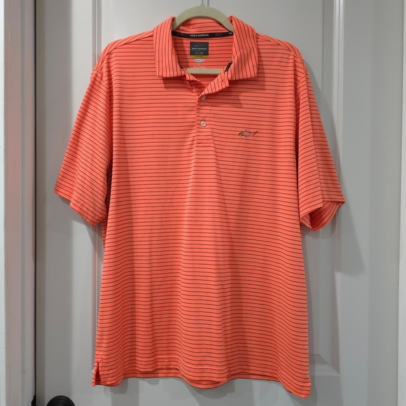 Attack Life By Greg Norman Feeder Striped Polo Casual Shirt, Seaside Coral, L - Picture 2 of 11